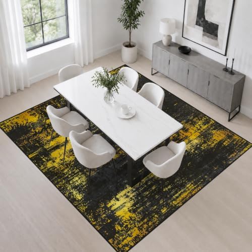 Area Rug Living Room: 4x4 Modern Washable Soft Carpet Black Gold - Image 4