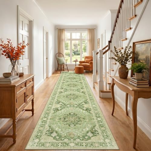 RELEANY Washable Area Rug, Runner 3'x20', Green/Yellow - Image 2