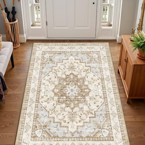 Area Rugs 3x5 Washable Non-Slip Boho Indoor Carpets, Beige Tan by tubeamin