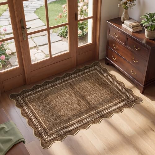 GarveeHome Scalloped Door Mat 2x3 Rugs for Entryway Washable Non-Slip，Brown by GarveeHome