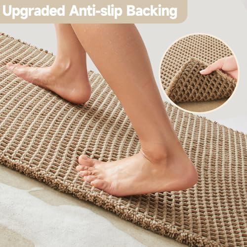 TYUU Waffle Runner Rug Bathroom, Long Boho Bath Mat, 72x24 Beige - Image 4