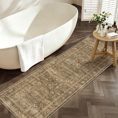 2x6 Washable Kitchen Runner Rug Non-Slip Vintage Brown Throw Carpet - Image 2