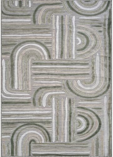 CAMILSON Indoor Outdoor Rug, Beige 8x10 Geometric Arch Striped Area Rugs for Patio and Home Areas, Easy-Cleaning Non-Shedding Living Room, Garden and Deck Washable Outside Carpet (8 x 10) - Image 2