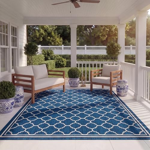 SAFAVIEH Courtyard Collection 8' x 11' Navy/Beige CY6918 Trellis Indoor/ Outdoor Splashproof Easy Scrubbing Patio Backyard Mudroom Area Rug by Unknown
