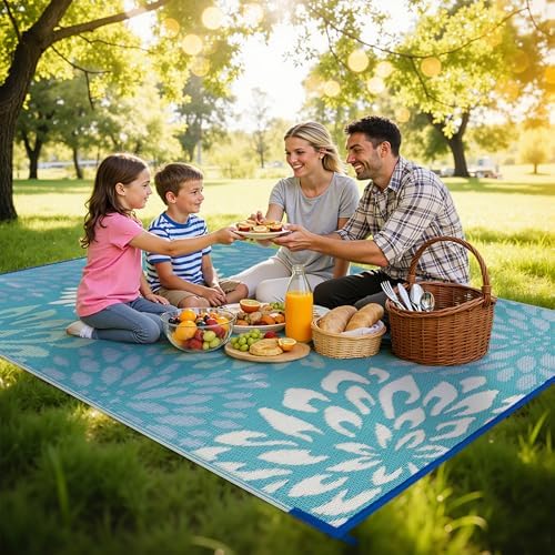 HEBE Waterproof Outdoor Rug 5'x8', Floral Reversible Plastic Patio Rug - Image 3