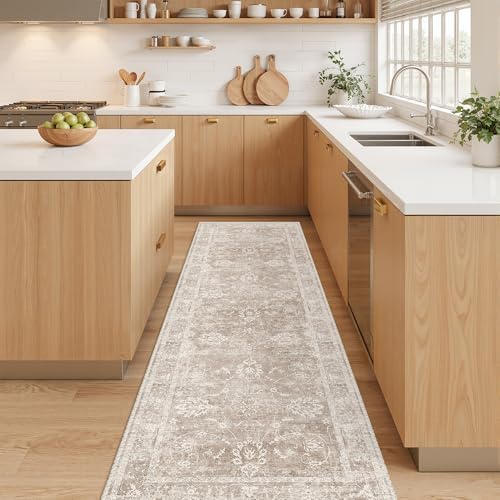 Madane Washable Runner Rug 2x5, Vintage Kitchen Hallway Rug Brown/Sand - Image 3