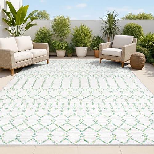 JONATHAN Y Moroccan Geometric Indoor Outdoor Area Rug 3X5 Green/Ivory, Ourika Textured Weave for Backyard, Patio, Porch, Easy-Cleaning, High Traffic, Pet-Friendly, Non-Shedding (SMB108R-3) by JONATHANY