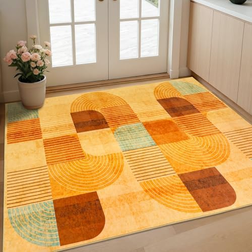 Modern Geometric Washable Large Entryway Rug Indoor, 3x5 Orange by Ailyei