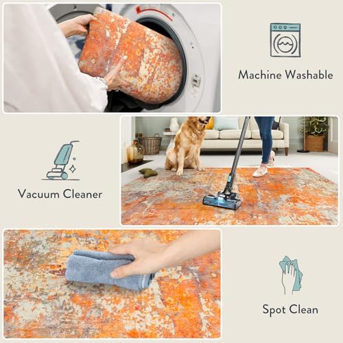 Lahome Modern Abstract Runner Rug - 2x6 Hallway Runner Rugs Long Bathroom Runner Washable Carpet Runner, Contemporary Soft Non Skid Indoor Floor Runners for Kitchen Laundry Room, Yellow/Gold/Cream - Image 4