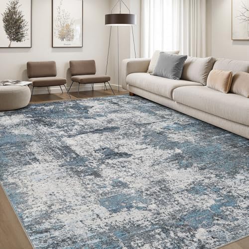 DMOYEST Area Rug Living Room Rugs - 9x12 Large Soft Indoor Neutral Modern Abstract Low Pile Washable Rug Carpet for Bedroom Dining Room Farmhouse Home Office - Grey Blue by DMOYEST
