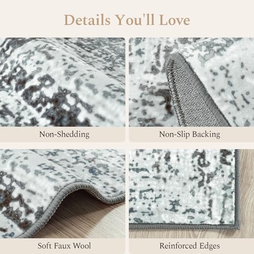 Rugflix 9x12 Area Rugs for Living Room, Washable Blue Grey Large Rug - Image 5
