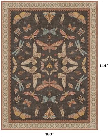 Brown 9x12 Living Room Area Rug, Washable Whimsical Insect Carpet for Bedroom & Dining Room, Farmhouse Low Pile Stain Resistant Rug - Image 2