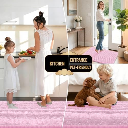 OLANLY Thick Chenille Bathroom Rugs 30x20, Soft Absorbent Bath Mat, Pink - Image 6