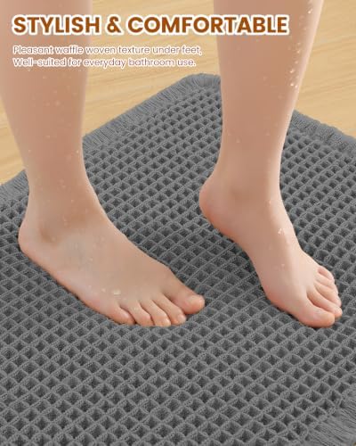 Smiry Waffle Bath Mat 47X20, Extra Soft Absorbent Bathroom Rugs, Dark Grey - Image 3