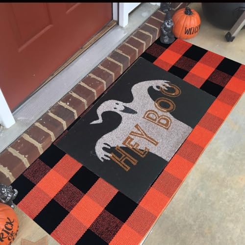 Fall Outdoor Rgu Halloween Orange Door Mat Buffalo Plaid Outdoor Rug Buffalo Check Rug Layered Doormats for Front Door/Front Porch/Farmhouse/Entryway/Patio - Image 2