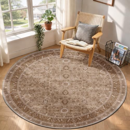 OPPODREAM Vintage Light Brown Area Rugs 5' Round, Rug for Living Room by OPPODREAM