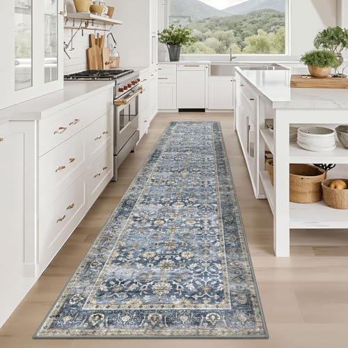 KUTA Vintage Washable Long Runners for Hallways 2.6x12 Blue Grey Beige - Image 3