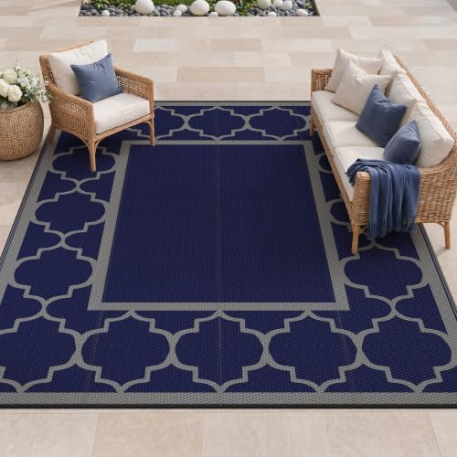 GENIMO Outdoor Rug, Waterproof Plastic Rugs for Patio, 8'x10' Blue Grey by GENIMO