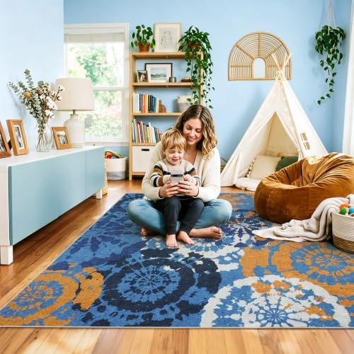 Boho 5x7 Area Rug, Washable Non-Slip Low-Pile Rugs for Living Room - Image 2