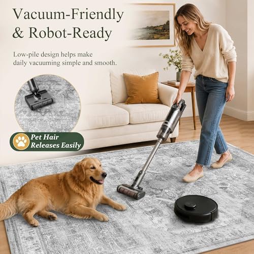 2x3 Washable Boho Entryway Area Rug Grey Non-Slip Front Door Mat - Image 5