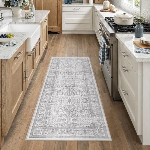 2x5 Washable Kitchen Runner Rug Non-Slip Vintage Gray Throw Carpet by HOME