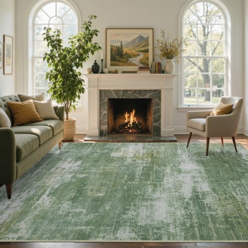 6x9 Ft Abstract Washable Area Rugs for Living Room Green - Image 2