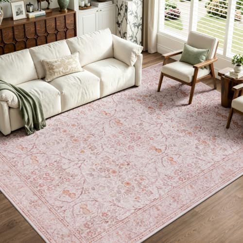 JOLLYVOGUE 5x7 Area Rugs for Living Room, Vintage Washable Rug, Pink by JOLLYVOGUE