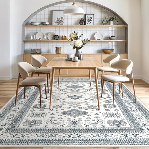 cotiled 5x7 Area Rug for Living Room, Washable, Traditional, Powder Blue - Image 7