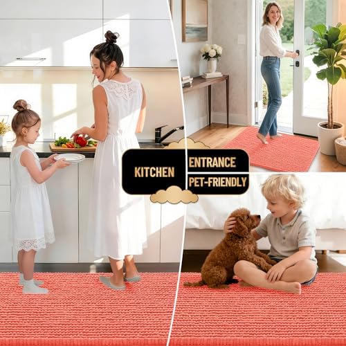OLANLY Thick Chenille Bathroom Runner Rugs 59x20, Absorbent Bath Mat, Coral - Image 6
