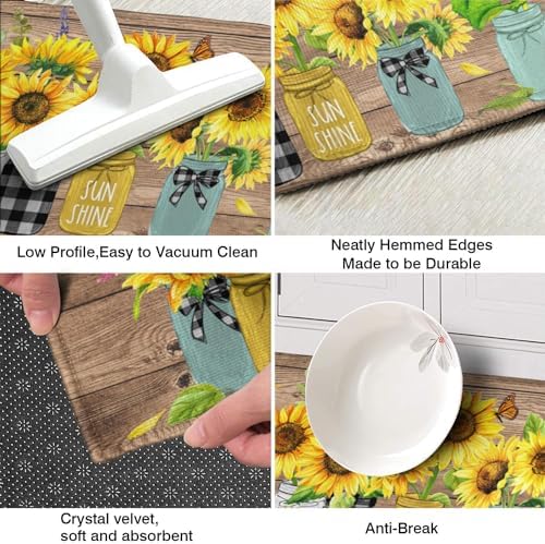 Sunflower Kitchen Rugs Set of 2,Farmhouse Style Kitchen Decor Kitchen Mat Non-Slip Washable,Farmhouse Kitchen Decor Anti Fatigue Floor Mat for Kitchen Sink Laundry Room, 17x30+17x47Inch - Image 6