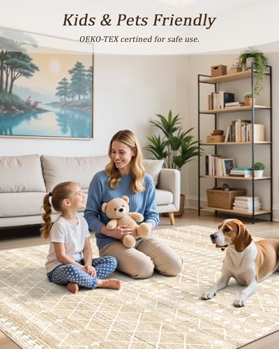 Miukiki 9x12 Area Rug for Living Room, Washable Non Slip Moroccan Rug Beige - Image 6