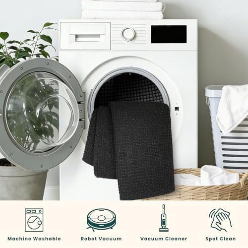 KOZYFLY Black 2.5'x20' Runners Rugs for Hallway, Extra Long Washable Runner Rug, Woven Non Slip Kitchen Runner, Cotton Entryway Rug, Floor Carpet for Entry, Aisle, Hall, Black/Dark Grey - Image 6