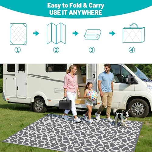 HEBE Waterproof Outdoor Rug 6'x9', Geometric Reversible Plastic Patio Rug - Image 5