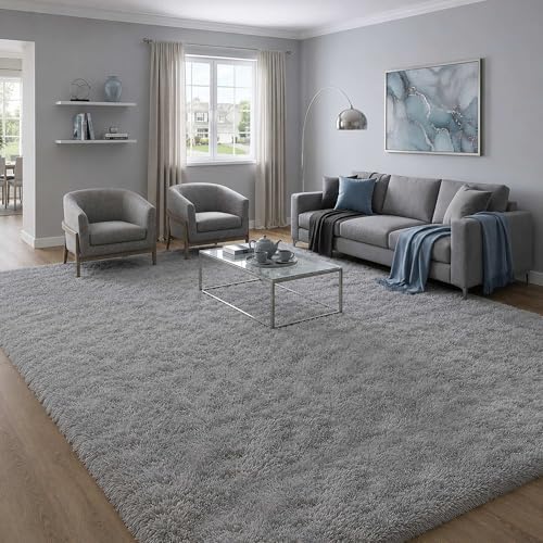 9x12 Ft Grey XL Fluffy Area Rug for Living Room, Soft Washable - Image 2