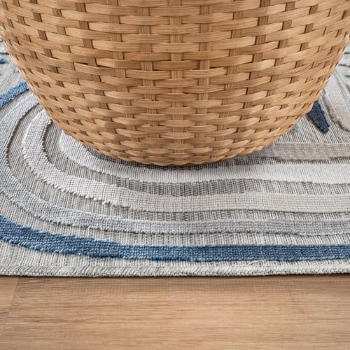 CAMILSON Indoor Outdoor Rug, Blue 5x7 Geometric Arch Striped Area Rugs for Patio and Home Areas, Easy-Cleaning Non-Shedding Living Room, Garden and Deck Washable Outside Carpet (5 x 7) - Image 7