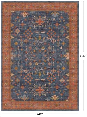 Hazo Haus Navy Blue Area Rug 5x7 Living Room Rug - Machine Washable Rugs for Bedroom, Dining Room, Kitchen Floor, Small Office, Low Pile Non-Slip Rubber Backing & Stain Resistance - Image 2