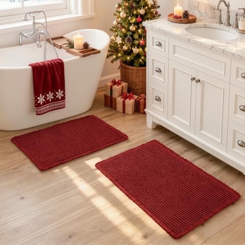 MIULEE Christmas Burgundy Red Set of 2 Waffle Bathroom Rugs 17x24 Inch - Image 6