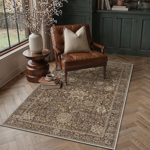 HUGEAR Area Rugs 3x5 Brown Vintage Rug for Living Room by HUGEAR