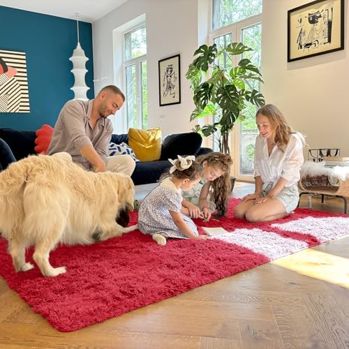 OLANLY 5x8 Machine Washable Large Area Rugs for Living Room, Bedroom, Soft Fluffy Shaggy Bedside Rug, Indoor Floor Carpet for Kids Girls and Boys, Dorms, Nursery, Home Decor Aesthetic, Red - Image 6