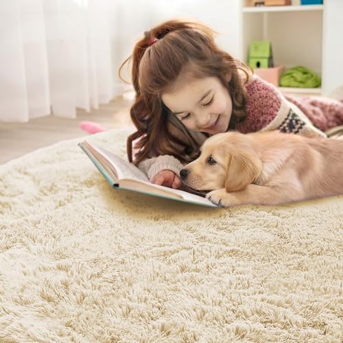OLANLY Cream Round Rugs for Bedroom - Machine Washable, 2 ft Circle Area Rugs for Living Room, Soft and Fluffy Shaggy Carpet for Teen Girl and Boys, Nursery Rooms, Dorms, Home Decor Aesthetic - Image 5