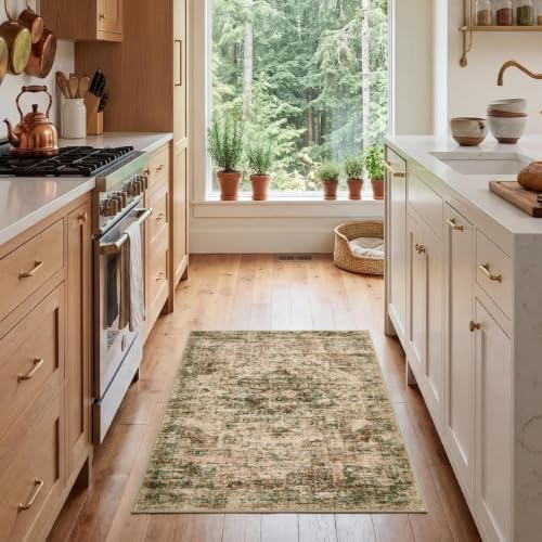GarveeHome Washable Rug 2x3 Vintage Small Entryway Rugs Rust/Green - Image 2
