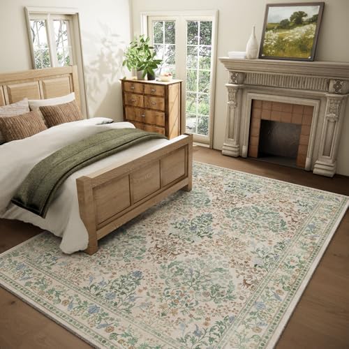 Machine Washable Rugs for Living Room: 6x9 Bedroom Rug Vintage Stain Resistant Non Slip Low Pile Lightweight Soft Carpets for Living Room Dining Room Kitchen Nursery Kids Room Farmhouse - Image 2