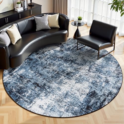 Rugflix Round Area Rugs 8Ft for Living Room, Washable Navy Blue Circle Rug by RugflixAreaRugs