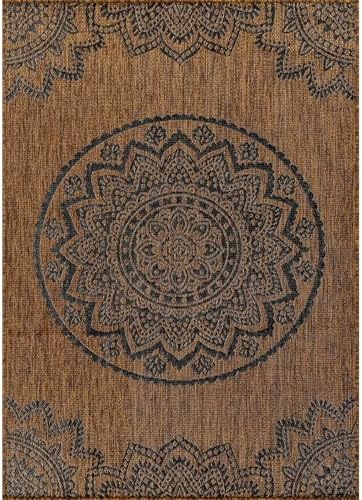 CAMILSON Outdoor Rug 5x7 Modern Area Rugs for Indoor and Outdoor Patios and Porches - Waterproof Washable Non-Shedding Easy-to-Clean Outside Carpet (5 x 7 Medallion - Gold/Black) - Image 3
