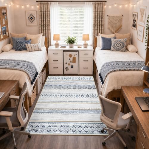 4x6 Washable Area Rugs for Living Room Boho Bedroom Rug Blue/Brown by BESTSWEETIE