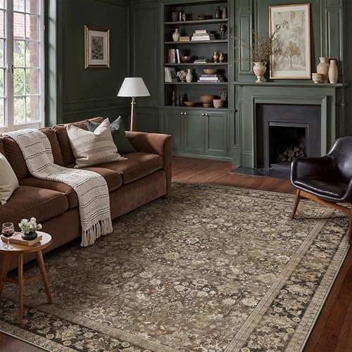 HUGEAR 6x9 Brown Vintage Floral Washable Area Rug for Living Room by HUGEAR