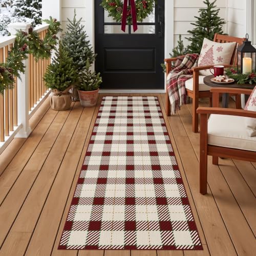 JTJ Easy Jute 2x6 Runner Rug for Hallway, Red & White Plaid, Washable by JTJ