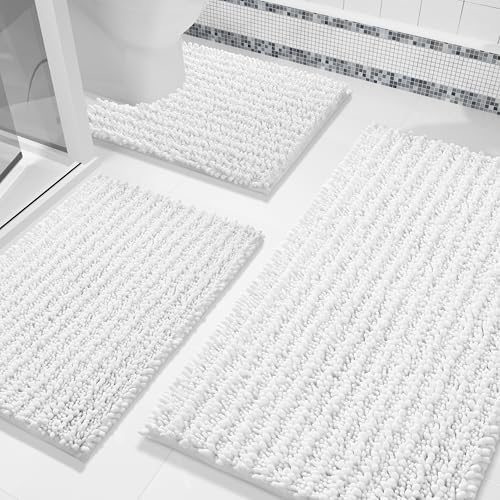 Yimobra Bathroom Rug Set 3 Piece, Super Water Absorbent Bath Mat Set, White by Yimobra