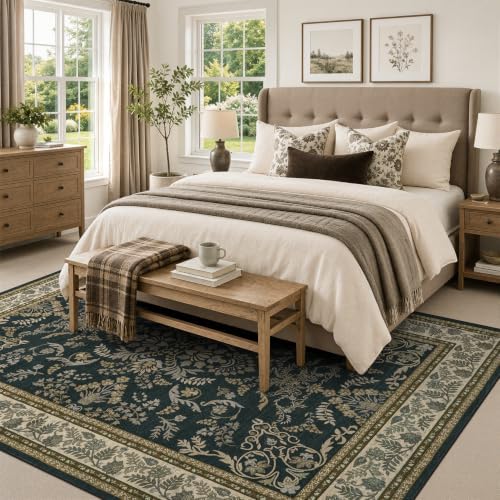 DCX 8x10 Area Rug Living Room: Washable Botanical Carpet Black and Beige - Image 5