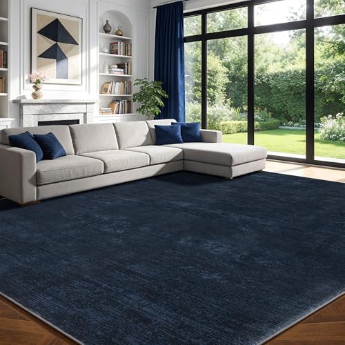 8x10 Washable Area Rug, Navy Blue Solid Area Rugs for Living Room & Bedroom - Image 2
